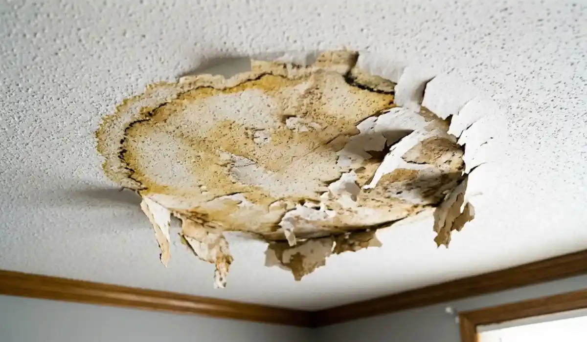Water stain on a ceiling in a Central Islip home, often the first visible sign of a plumbing failure above